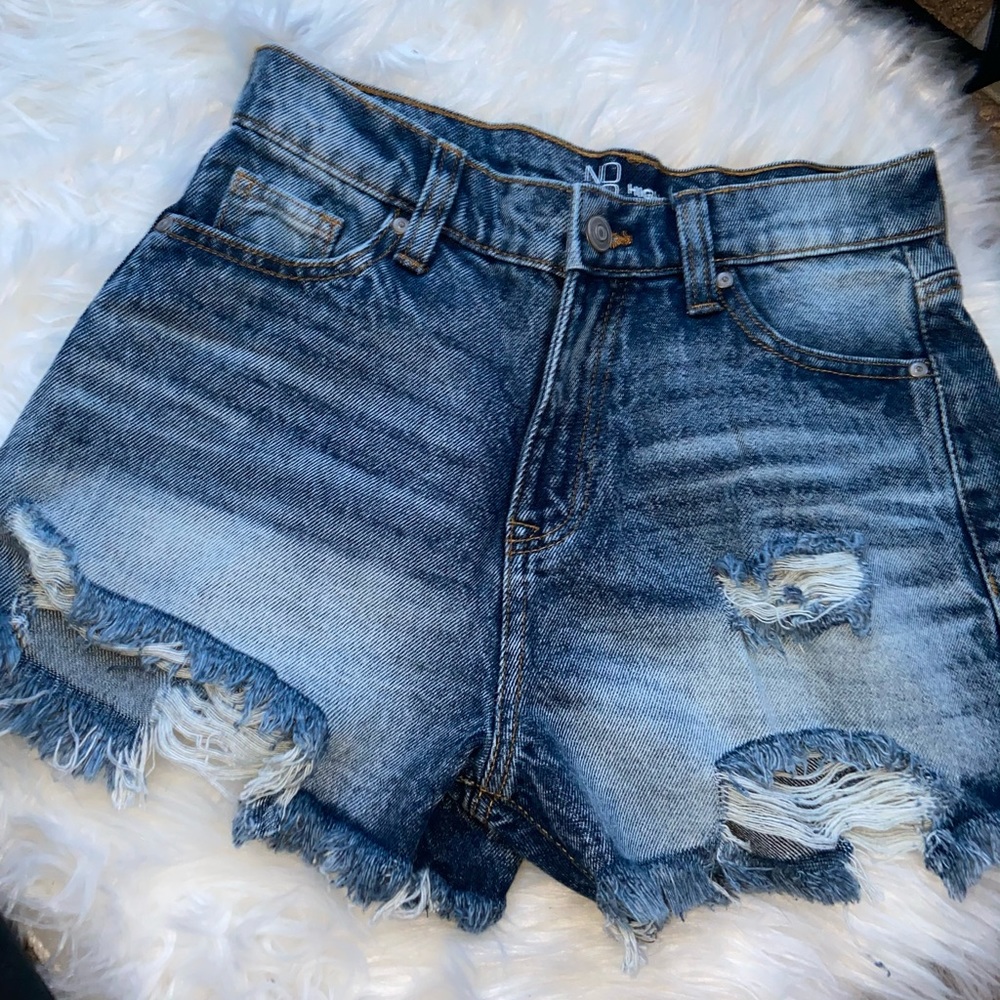 high rise denim shorts